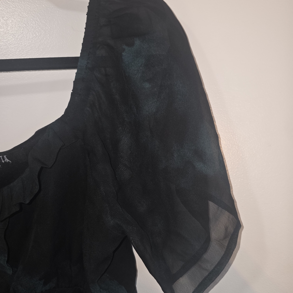 Disturbia Black Sheer Ruffle Scoop Neck Peplum Top - Picture 5 of 11